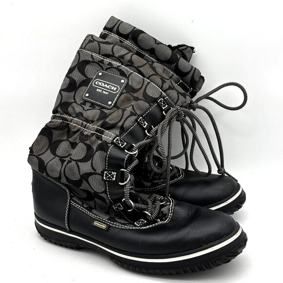 Coach Shoes - Coach Shaine Black Signature All Weather Rain Snow Winter Boots Lace Up Womens